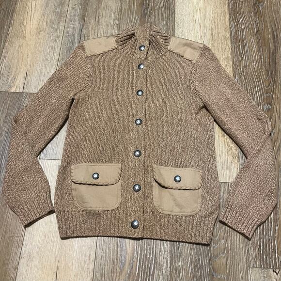 Ralph Lauren Jeans Co Brown Knit Button Front Cardigan Sweater Sz PL Fisherman - Picture 3 of 6